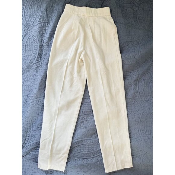 Vintage High Waist Pleated Ivory Linen Blend Pants By Counterparts Sz 0 - Picture 2 of 3